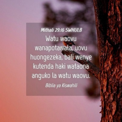 Picture 04 - Mithali 29:16 SWHULB - Watu waovu wanapotawala, uovu huongezeka, bali - Bible Verse Picture