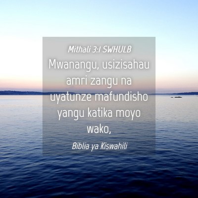 Picture 04 - Mithali 3:1 SWHULB - Mwanangu, usizisahau amri zangu na uyatunze - Bible Verse Picture