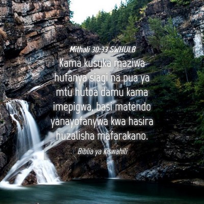 Picture 04 - Mithali 30:33 SWHULB - Kama kusuka maziwa hufanya siagi na pua ya mtu - Bible Verse Picture