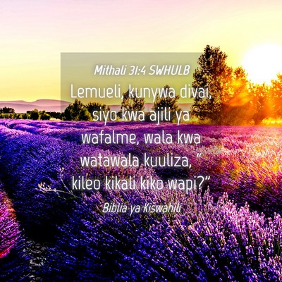 Picture 04 - Mithali 31:4 SWHULB - Lemueli, kunywa divai, siyo kwa ajili ya wafalme, - Bible Verse Picture