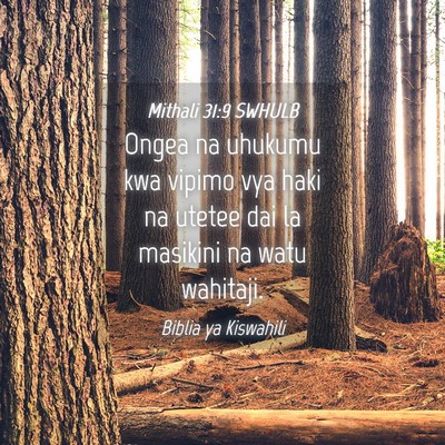 Picture 04 - Mithali 31:9 SWHULB - Ongea na uhukumu kwa vipimo vya haki na utetee - Bible Verse Picture