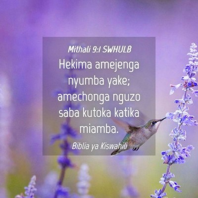 Picture 04 - Mithali 9:1 SWHULB - Hekima amejenga nyumba yake; amechonga nguzo saba - Bible Verse Picture