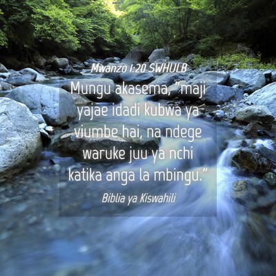 Picture 04 - Mwanzo 1:20 SWHULB - Mungu akasema, “maji yajae idadi kubwa ya - Bible Verse Picture