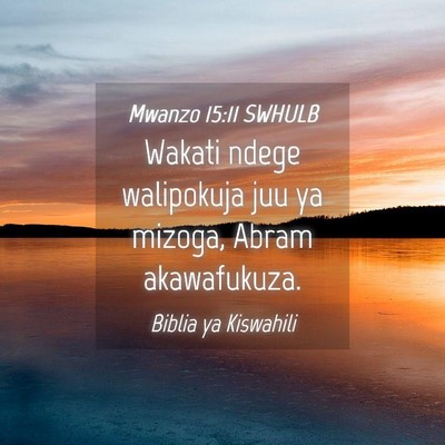 Picture 04 - Mwanzo 15:11 SWHULB - Wakati ndege walipokuja juu ya mizoga, Abram - Bible Verse Picture