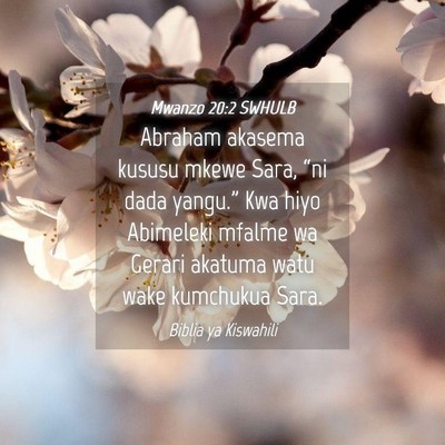 Picture 04 - Mwanzo 20:2 SWHULB - Abraham akasema kususu mkewe Sara, “ni dada - Bible Verse Picture