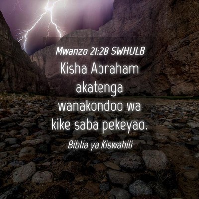 Picture 04 - Mwanzo 21:28 SWHULB - Kisha Abraham akatenga wanakondoo wa kike saba - Bible Verse Picture