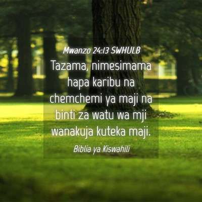 Picture 04 - Mwanzo 24:13 SWHULB - Tazama, nimesimama hapa karibu na chemchemi ya - Bible Verse Picture