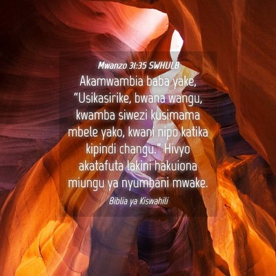 Picture 04 - Mwanzo 31:35 SWHULB - Akamwambia baba yake, “Usikasirike, bwana - Bible Verse Picture