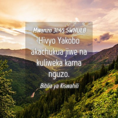 Picture 04 - Mwanzo 31:45 SWHULB - Hivyo Yakobo akachukua jiwe na kuliweka kama - Bible Verse Picture