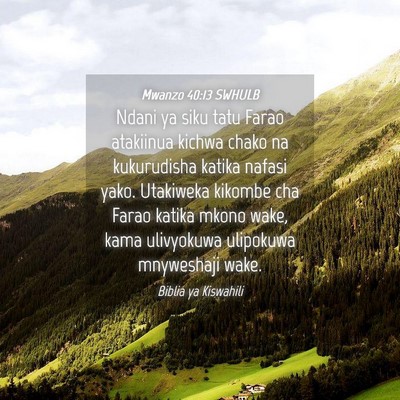 Picture 04 - Mwanzo 40:13 SWHULB - Ndani ya siku tatu Farao atakiinua kichwa chako - Bible Verse Picture