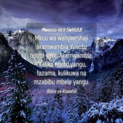 Picture 04 - Mwanzo 40:9 SWHULB - Mkuu wa wanyweshaji akamwambia Yusufu ndoto yake. - Bible Verse Picture