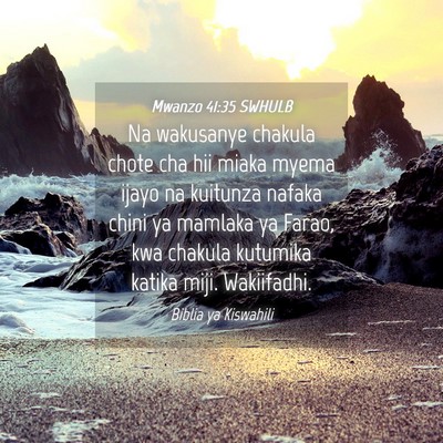 Picture 04 - Mwanzo 41:35 SWHULB - Na wakusanye chakula chote cha hii miaka myema - Bible Verse Picture