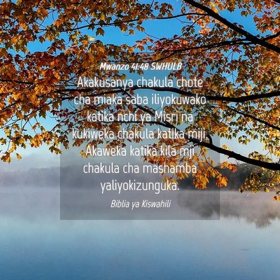 Picture 04 - Mwanzo 41:48 SWHULB - Akakusanya chakula chote cha miaka saba - Bible Verse Picture