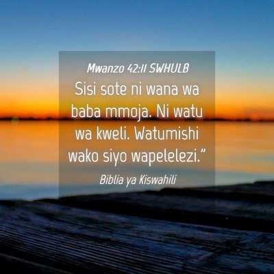Picture 04 - Mwanzo 42:11 SWHULB - Sisi sote ni wana wa baba mmoja. Ni watu wa - Bible Verse Picture