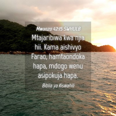 Picture 04 - Mwanzo 42:15 SWHULB - Mtajaribiwa kwa njia hii. Kama aishivyo Farao, - Bible Verse Picture