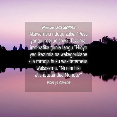 Picture 04 - Mwanzo 42:28 SWHULB - Akawambia ndugu zake, “Pesa yangu imerudishwa. - Bible Verse Picture