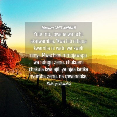 Picture 04 - Mwanzo 42:33 SWHULB - Yule mtu, bwana wa nchi, akatwambia, 'Kwa hili - Bible Verse Picture