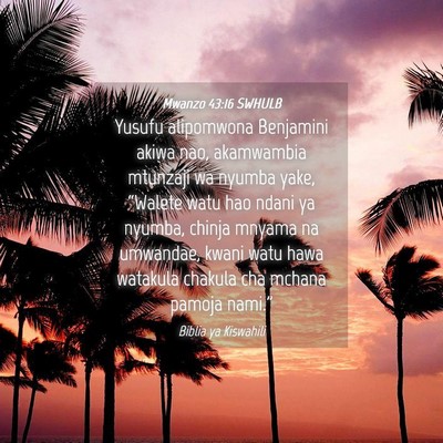 Picture 04 - Mwanzo 43:16 SWHULB - Yusufu alipomwona Benjamini akiwa nao, akamwambia - Bible Verse Picture
