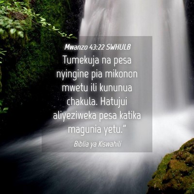 Picture 04 - Mwanzo 43:22 SWHULB - Tumekuja na pesa nyingine pia mikonon mwetu ili - Bible Verse Picture