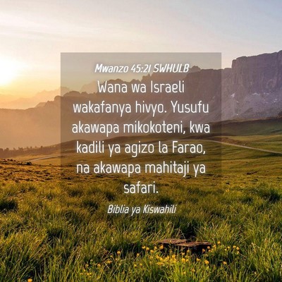 Picture 04 - Mwanzo 45:21 SWHULB - Wana wa Israeli wakafanya hivyo. Yusufu akawapa - Bible Verse Picture