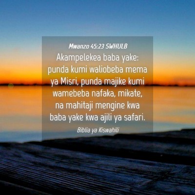 Picture 04 - Mwanzo 45:23 SWHULB - Akampelekea baba yake: punda kumi waliobeba mema - Bible Verse Picture
