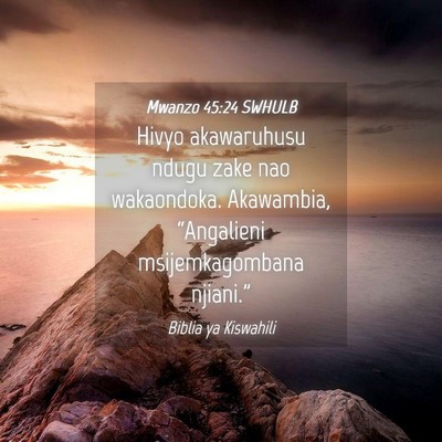Picture 04 - Mwanzo 45:24 SWHULB - Hivyo akawaruhusu ndugu zake nao wakaondoka. - Bible Verse Picture