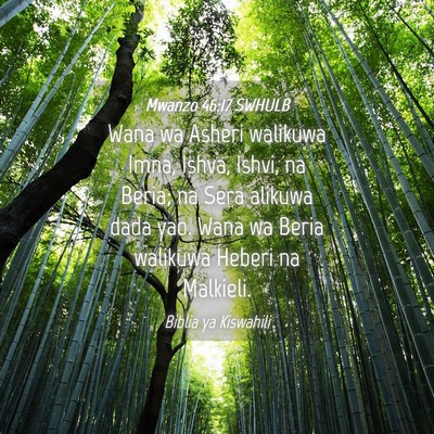 Picture 04 - Mwanzo 46:17 SWHULB - Wana wa Asheri walikuwa Imna, Ishva, Ishvi, na - Bible Verse Picture