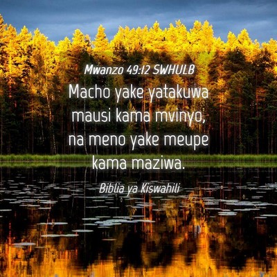 Picture 04 - Mwanzo 49:12 SWHULB - Macho yake yatakuwa mausi kama mvinyo, na meno - Bible Verse Picture