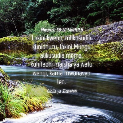 Picture 04 - Mwanzo 50:20 SWHULB - Lakini kwenu, mlikusudia kunidhuru, lakini Mungu - Bible Verse Picture
