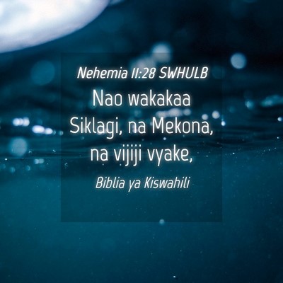 Picture 04 - Nehemia 11:28 SWHULB - Nao wakakaa Siklagi, na Mekona, na vijiji - Bible Verse Picture