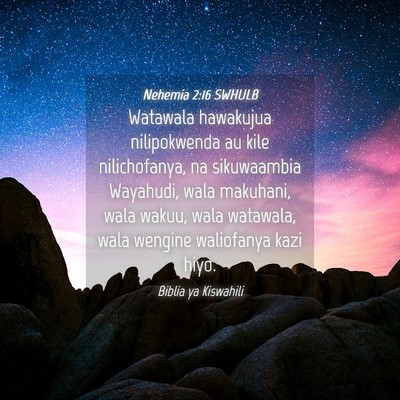 Picture 04 - Nehemia 2:16 SWHULB - Watawala hawakujua nilipokwenda au kile - Bible Verse Picture