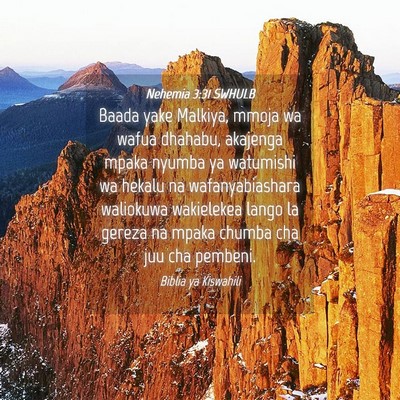 Picture 04 - Nehemia 3:31 SWHULB - Baada yake Malkiya, mmoja wa wafua dhahabu, - Bible Verse Picture