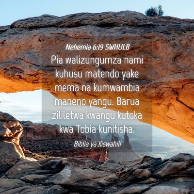 Picture 04 - Nehemia 6:19 SWHULB - Pia walizungumza nami kuhusu matendo yake mema na - Bible Verse Picture