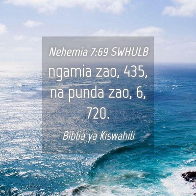 Picture 04 - Nehemia 7:69 SWHULB - ngamia zao, 435, na punda zao, 6, - Bible Verse Picture
