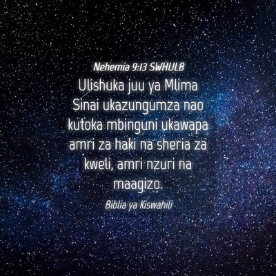 Picture 04 - Nehemia 9:13 SWHULB - Ulishuka juu ya Mlima Sinai ukazungumza nao - Bible Verse Picture