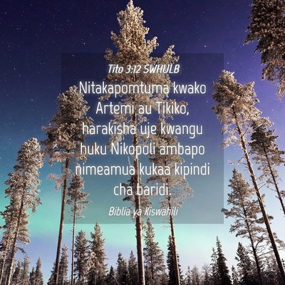 Picture 04 - Tito 3:12 SWHULB - Nitakapomtuma kwako Artemi au Tikiko, harakisha - Bible Verse Picture