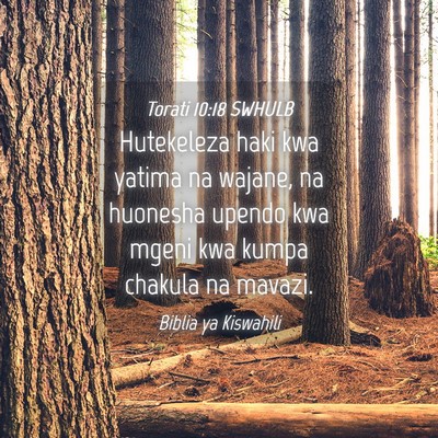 Picture 04 - Torati 10:18 SWHULB - Hutekeleza haki kwa yatima na wajane, na huonesha - Bible Verse Picture