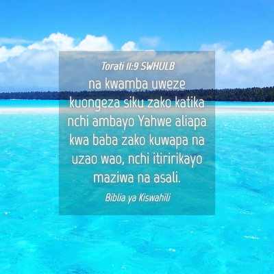 Picture 04 - Torati 11:9 SWHULB - na kwamba uweze kuongeza siku zako katika nchi - Bible Verse Picture