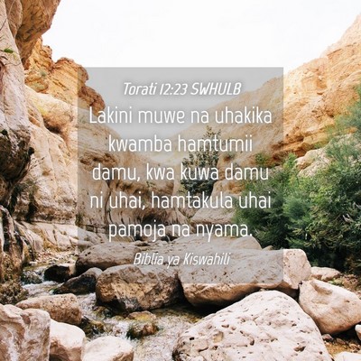 Picture 04 - Torati 12:23 SWHULB - Lakini muwe na uhakika kwamba hamtumii damu, kwa - Bible Verse Picture