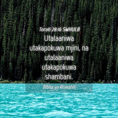 Picture 04 - Torati 28:16 SWHULB - Utalaaniwa utakapokuwa mjini, na utalaaniwa - Bible Verse Picture