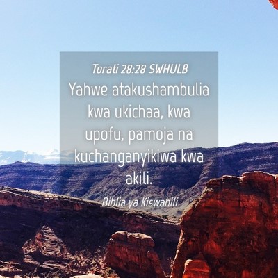 Picture 04 - Torati 28:28 SWHULB - Yahwe atakushambulia kwa ukichaa, kwa upofu, - Bible Verse Picture