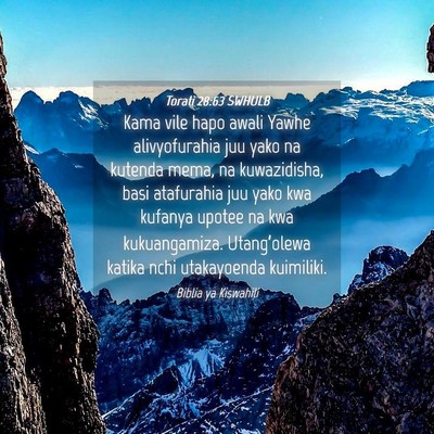 Picture 04 - Torati 28:63 SWHULB - Kama vile hapo awali Yawhe alivyofurahia juu yako - Bible Verse Picture