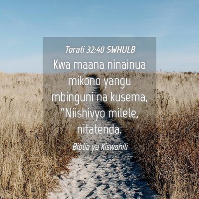 Picture 04 - Torati 32:40 SWHULB - Kwa maana ninainua mikono yangu mbinguni na - Bible Verse Picture
