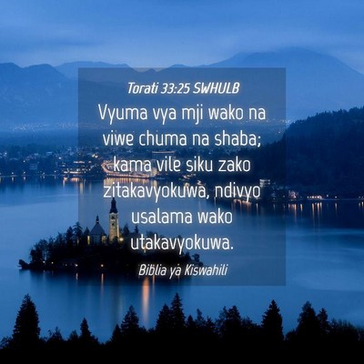 Picture 04 - Torati 33:25 SWHULB - Vyuma vya mji wako na viwe chuma na shaba; kama - Bible Verse Picture