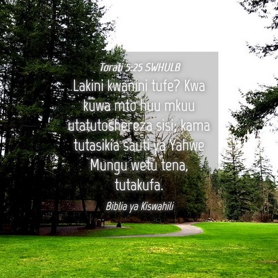 Picture 04 - Torati 5:25 SWHULB - Lakini kwanini tufe? Kwa kuwa mto huu mkuu - Bible Verse Picture
