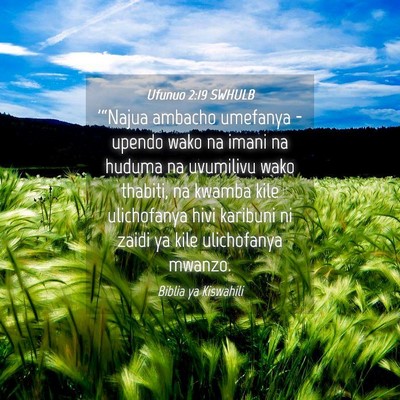 Picture 04 - Ufunuo 2:19 SWHULB - '“Najua ambacho umefanya - upendo wako na imani - Bible Verse Picture