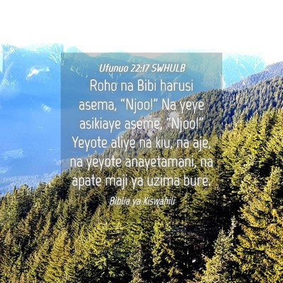 Picture 04 - Ufunuo 22:17 SWHULB - Roho na Bibi harusi asema, “Njoo!” Na yeye - Bible Verse Picture