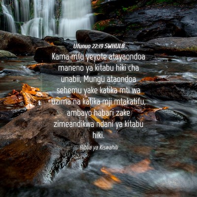 Picture 04 - Ufunuo 22:19 SWHULB - Kama mtu yeyote atayaondoa maneno ya kitabu hiki - Bible Verse Picture