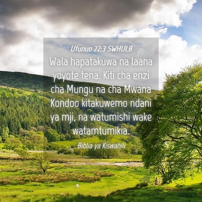Picture 04 - Ufunuo 22:3 SWHULB - Wala hapatakuwa na laana yoyote tena. Kiti cha - Bible Verse Picture