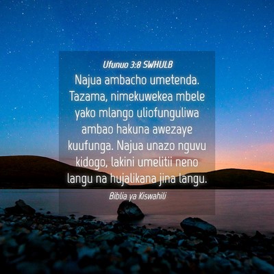 Picture 04 - Ufunuo 3:8 SWHULB - Najua ambacho umetenda. Tazama, nimekuwekea mbele - Bible Verse Picture